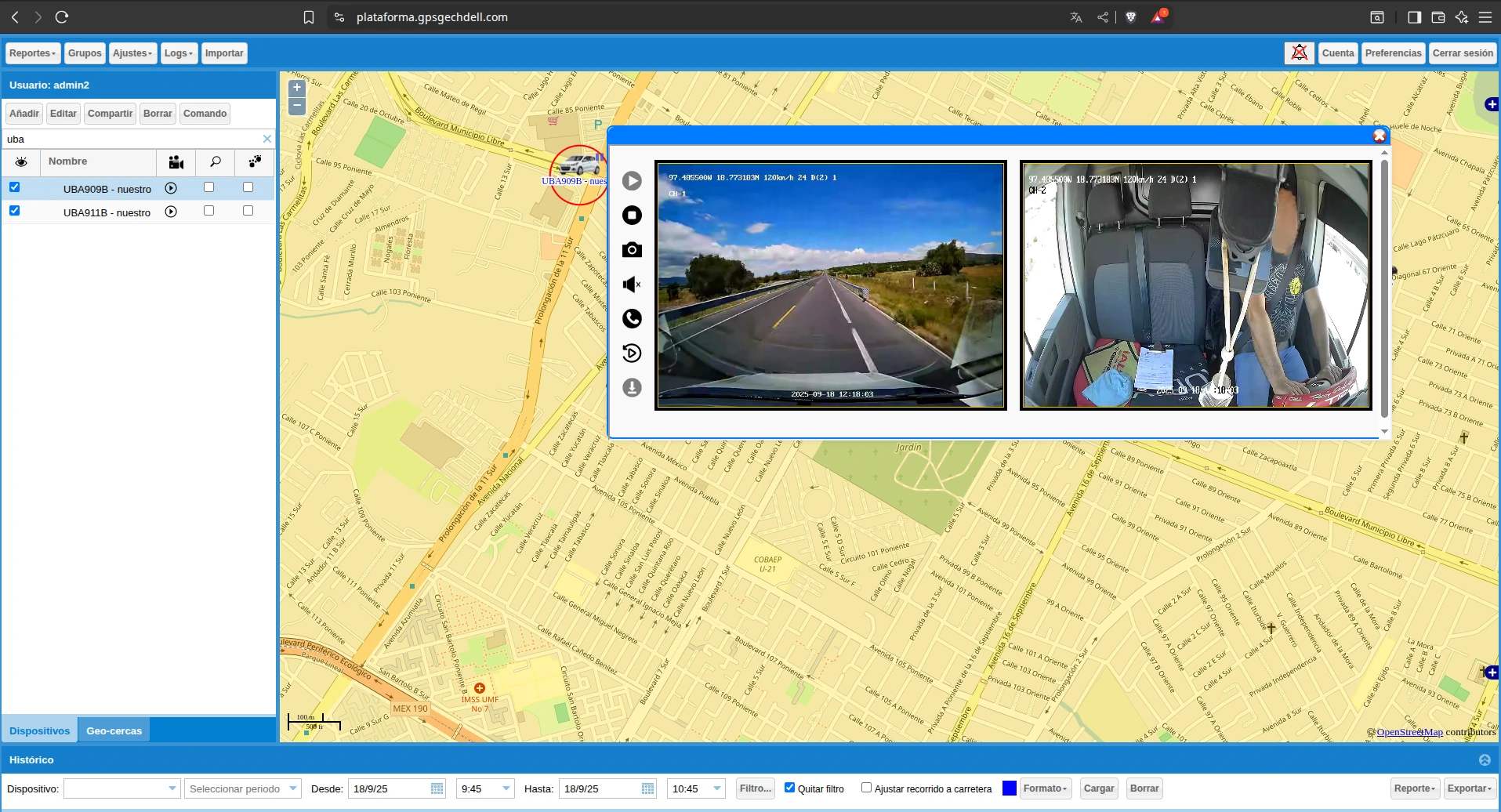 Video en vivo dashcam